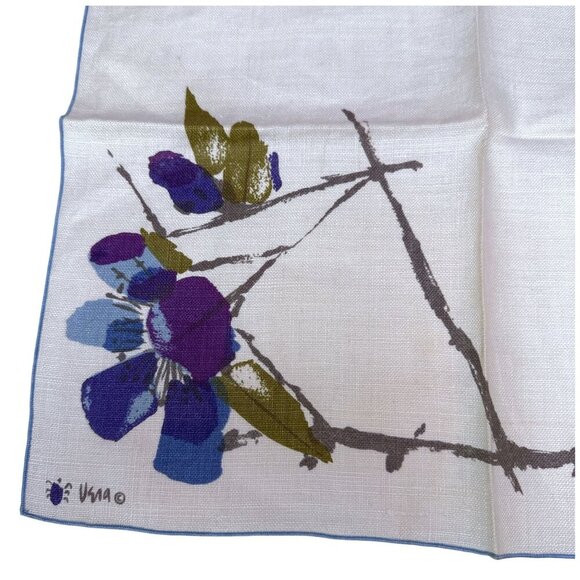 Vintage Vera Napkin 16" Square Blue Floral Linen Style MCM Textiles - Picture 6 of 11